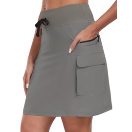 MoFiz Skorts for Women Tennis Skirt Hiking Skirts with Shorts and Zip Pockets Grey L