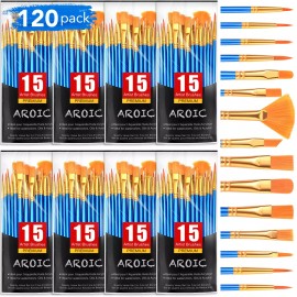 AROIC Renew Artistic Touch Acrylic Paint Brush Set - 8pack/120 pcs Nylon Hair Brushes for Wa