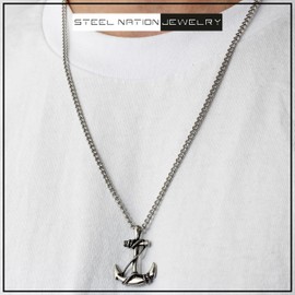 Men's Stainless Steel Anchor Pendant, 24-Inch Curb Chain,Hypoallergenic and Robust