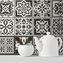 WALPLUS Pack of 24 15 x 15 cm Ethor Dark Grey Mediterranean Grey Cream Wall Tiles Stickers Peel and Stick Backsplash Decals Home Decor Backstand for Kitchen Bathroom Tiles Colour on