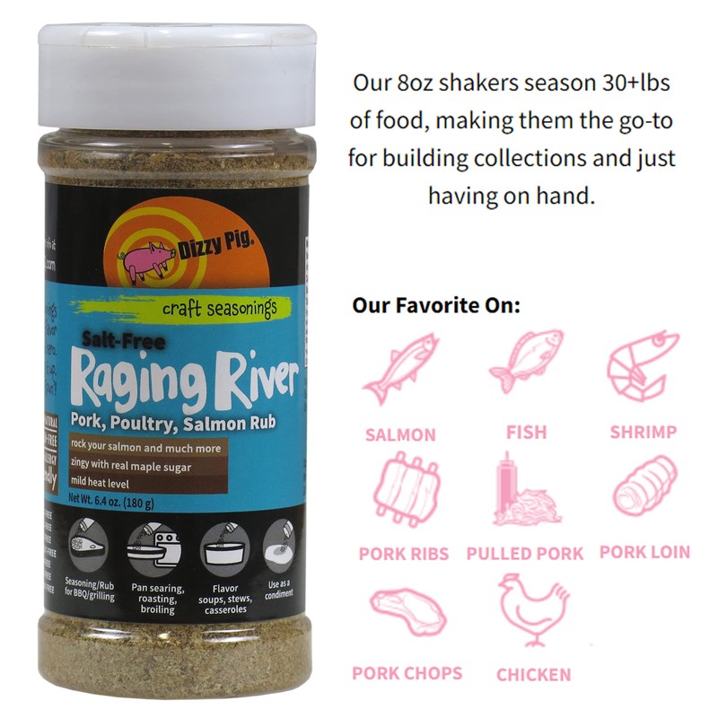 Dizzy Pig Salt-Free Raging River Salmon Seasoning Rub (8oz Shaker)