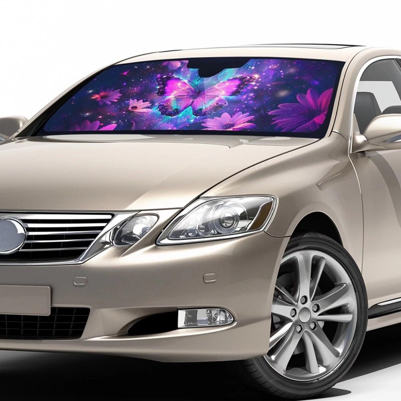 SEANATIVE Purple Butterfly Car Sunshade Universal Windshield Sun Shade Protector