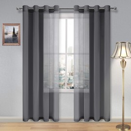 DWCN Voile Curtains with Eyelet - Home Decoration Grommet Top Sheer Window Panels for Hotel Rideaux 2 Panels W 52 x L 84 inches， Dark Grey