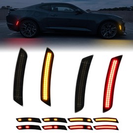 AreLokpri Dynamic Front Rear Bumper Side Marker Lights Compatible with Chevy Camaro 2016-2023, Dual Rows LED Fender Sidemarker Lamps, Reflectors Amber Red Smoked Lens 4PCS