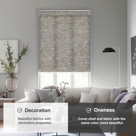 Boolegon Light Filtering Roller Shades for Windows,Cordless Roller Blinds with Cassette Valance,Thermal Insulated Fabric UV Protection Roller Window Shades for Home,Bedroom,Light Brown,46" W x 56" H