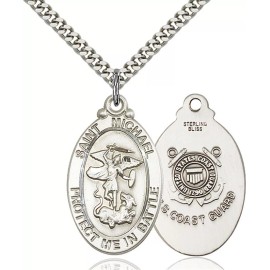 Bliss Sterling Silver St Michael Guardian Angel Coast Guard Pendant Necklace 24"