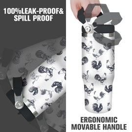 Jizrecly 30 oz Chicken Tumbler With Handle and Straw, 30oz Rooster Flip Straw Tumbler Insulated Coffee Travel Mugs Cup Water Bottle Chicken Gifts for Elephant Lovers Women Girls