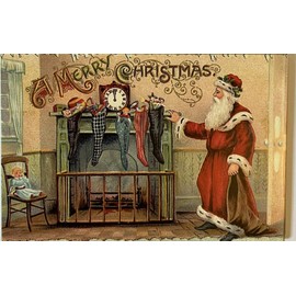 Vintage Inspired Christmas Postcard Santa Fireplace Stockings #4176 Tonya Card