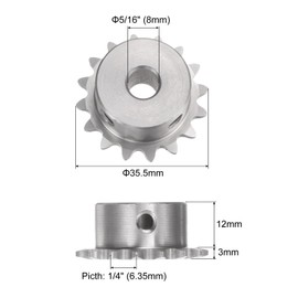 QUARKZMAN 2 Pieces Sprocket Type B Hub 8mm Bore 1/4 Inch Pitch 16 Teeth Stainless Steel Single Strand Sprocket for Chain DIN/ISO No. 04C-1 and ANSI No. #25