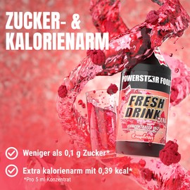 Powerstar FRESH DRINK ZERO | Zuckerfrei | Fitness Getränke-Sirup mit L-Carnitin, Magnesium & Vitaminen | 1L Vital-Konzentrat mit Wasser zu 50L hypotonischem Sport-Drink mischen | Raspberry