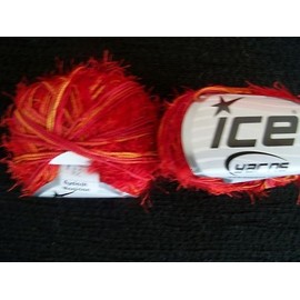 Eyelash Magician polyester yarn, red/orange, lot of 2 (109 yds each) supplier:starinjs