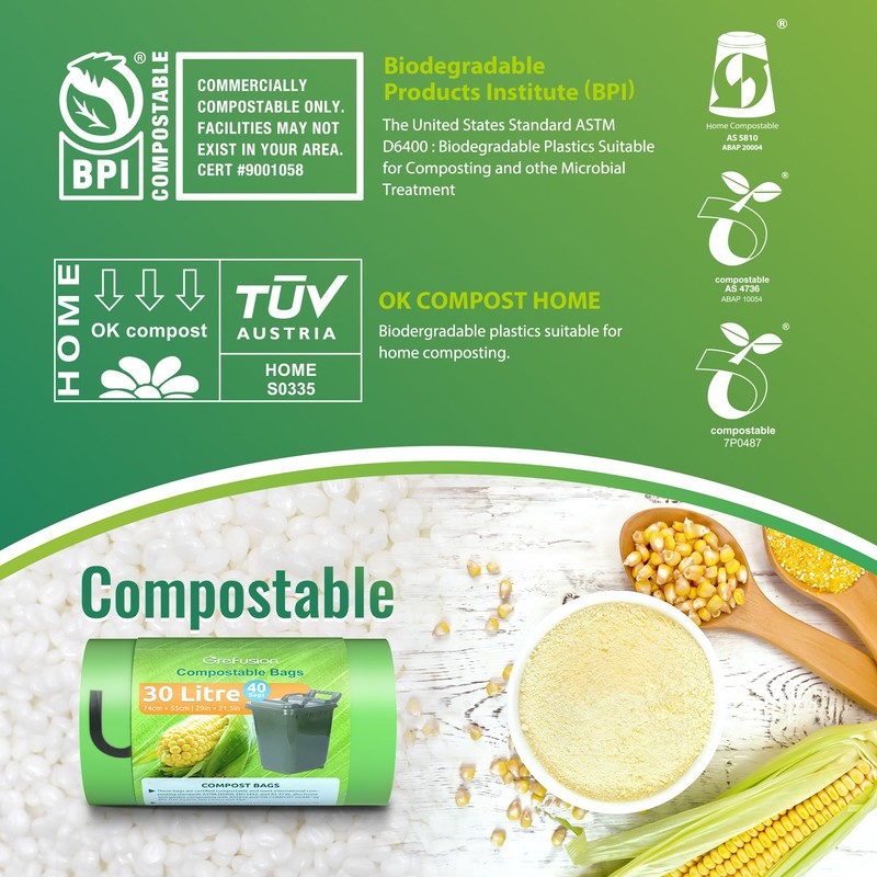 GreFusion 30l Compostable Caddy Liners 40 count Food Waste Bags