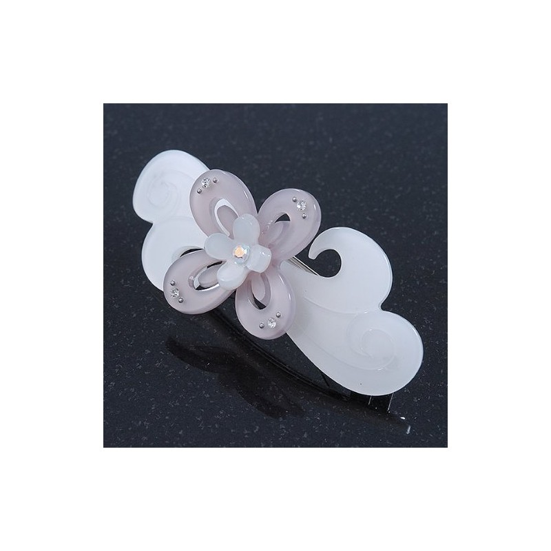 Light Silver/Light Grey Acrylic Crystal '3D Flower' Barrette Hair Clip