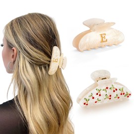 HolidayQbee Women's Hair Claw Set with Cherry Motif and Letter E, Elegant Hair Clips, Does Not Fade, Accessory or Gift for Her