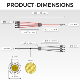 deleyCON Solar Y Cable 4/1 Adapter 6 mm² - Y Plug Adapter PV4 / T-Adapter IP68 1500 V - (M/FFFF, F/MMMM) - For Solar System, Solar Panel, PV System, Photovoltaic, PV Plug (60 cm)