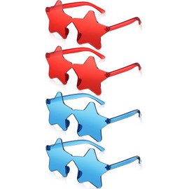CHENGU 4 Pairs Star Shaped Rimless Sunglasses Transparent Candy Color Pentagram Star Sunglasses for Women(Blue, Red)