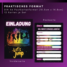 HIDEBLOOM I Jump House Invitation Cards for Children's Birthday Girls I Pack of 12 I DIN A6 (10.5 cm x 14.8 cm) I Invitation Cards Birthday Trampoline I Jump Party I Birthday Invitations Girls