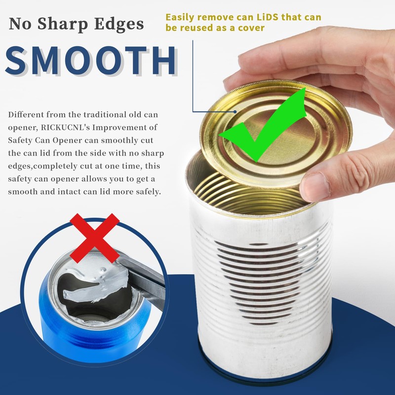 Can Opener Smooth Edge, Safe Cut Can Openers, Oversized Rubber