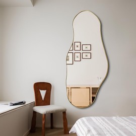 womilous Gold Irregular Mirror, 47"x20.5" Asymmetrical Mirror, Wall Mirrors Decorative, Modern Wavy Shaped Mirrors for Living Room Bathroom Bedroom Hallway Entryway Fireplace