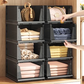 MSHOMELY Folding Closet Organizer and Storage for Shelves, 5 Pack Stackable Plastic Storage Basket for Closet, Top Bottom of Closet Organizer, Storage Drawers for RV, Camper, Pants, Clothes, Office