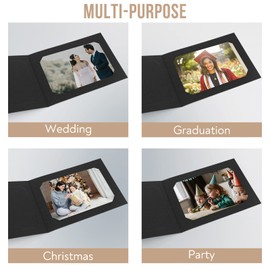 Golden State Art, Pack of 100, 4x6/5x7 Photo Folders, Cardboard Picture Frame, Paper Photo Frame Cards, Greetings/Invitation Cards, Special Events: Graduation, Christmas, Wedding (Black Gold Lining)