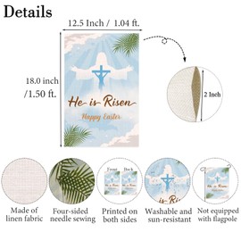 Kimini-Ki He is Risen Garden Flag, Easter Garden Flag, Easter Yard Flag, Jesus Season Holiday Ground Flag, Jesus Christ Outdoor Outside Decorations, Double-sided Printing (Blue)