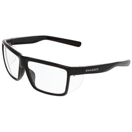 MCR Safety SR210 Swagger SR2 Series Safety Glasses with Thermo Plastic Rubber Nose Pads and Detachable Side Shields, Black Frame, Clear Lens