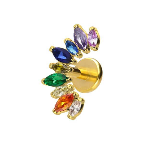 PIERCINGLINE Titanium Labret with Push Fit Colourful Crystal Bow Piercing