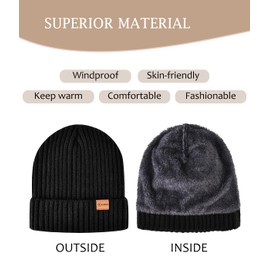 Winter Hat and Gloves Set for Men Women,Beanie Touchscreen Gloves Set with Warm Knitted Fleece Line (CA/US, Alpha, One Size, Black)