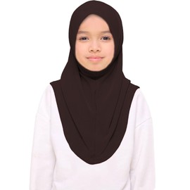 Girls Plain Islamic Hijab, Kids Instant Headscarf Readymade Pull On Scarf, No Pins Needed, Lightweight Soft & Durable, Ideal For Any Occassion School, Nursery, Sports, Prayer Hijab, Brown