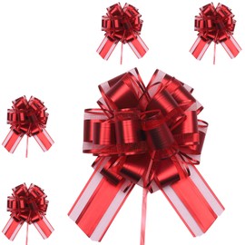 5pcs 7inch Large Pull Bows Wrapping Pull Bow Ribbon Wine,Burgundy Ribbon Pull Bows Gift Wrap Bows for Gift Wrapping Baskets Wedding,Valentine's,Birthday Gift,Christmas,Flower Decorations Pull Bows