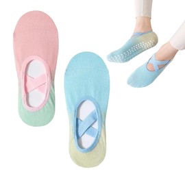 DEVENTORZ Yoga Socks, Set of 2, Pilates Socks, Cotton Material, Breathable, Antibacterial, Odor Resistant, Moisture Wicking, Anti-Slip, Quick Drying, Can be Used All Year, Suitable for Yoga, Pilates
