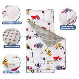 Viviland Toddler Kid Nap Mat for Preschool, Boys Car Truck Slumber Bag, Daycare Sleeping Bag with Pillow and Blanket, Kindergarten Sleep Mat