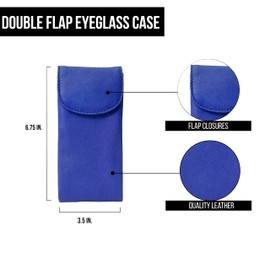 ili New York Double Flap Leather Eyeglass Case, Soft Multi-Functional 2-in-1 Sunglasses and Eyeglasses Case for Men and Women, Cobalt