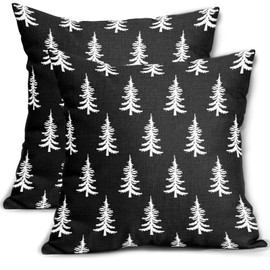 Christmas Pillow Covers 18x18 Set of 2 Black White Xmas Tree Rustic Style Winter Print Decorative Outdoor Pillowcases Farmhouse Vintage Holiday Decorations Throw Cushion Case Decor for Couch Sofa Bed