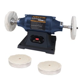 POWERTEC 6-Inch Bench Buffer Jewelry Polisher - Includes 4PCs 80Ply Thic Buffing Wheels | Ideal Benchtop Buffing Machine for Polishing Metal, Jewelry, Knives, Wood, Jade, and Plastic (BF601C)