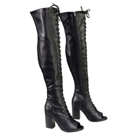 Milwaukee Leather MBL9421 Women's Black Lace-Up Knee-High Fashion Casual Boots with Open Toe - 10