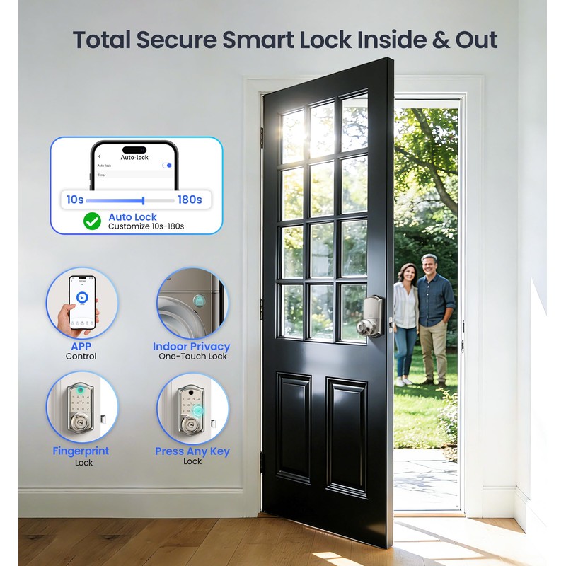 Veise VE018 Smart Knob Handle Lock - Fingerprint, App Control,