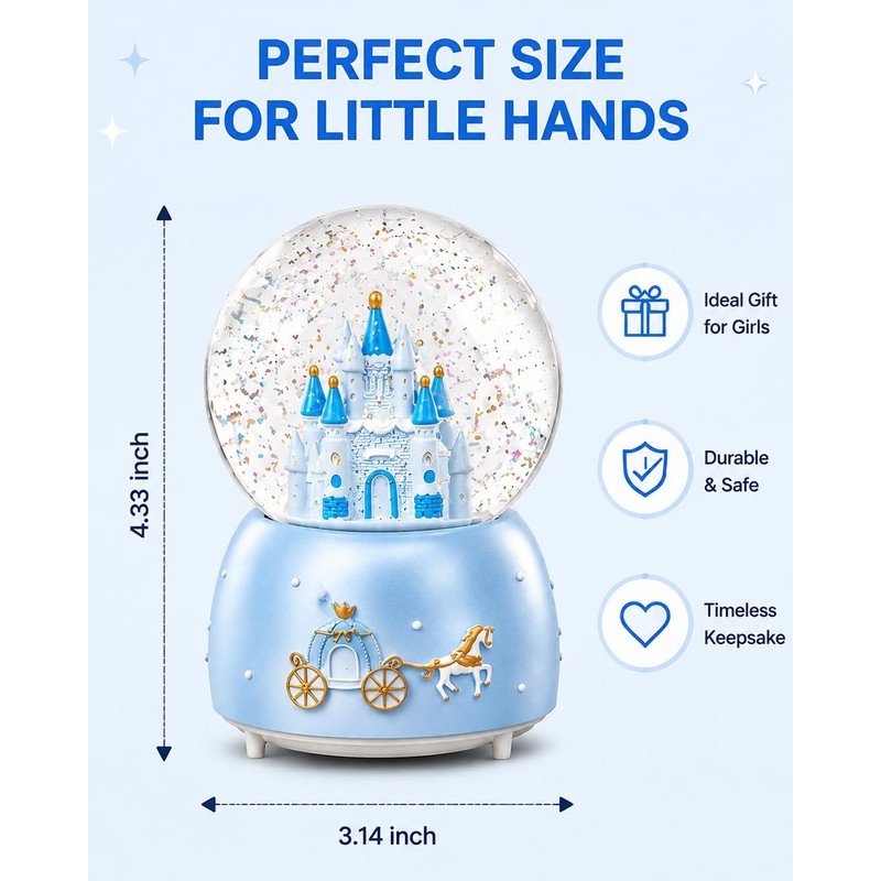 Snow Globe, Castle Musical Snowglobe with Automatic Snowfall (Blue)