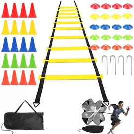 AdooAdii Equipo de Entrenamiento de Agilidad de Fútbol 46pzs, Juego de Escalera Conos de Velocidad Baloncesto Tenis Atletas, Kit de Coordinación