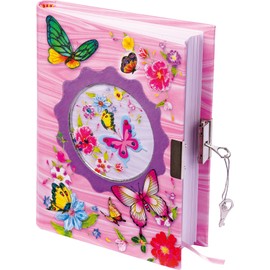 small foot 8072 Girls Diary "Butterflies", children's book with lock, key, bookmark and pink paper