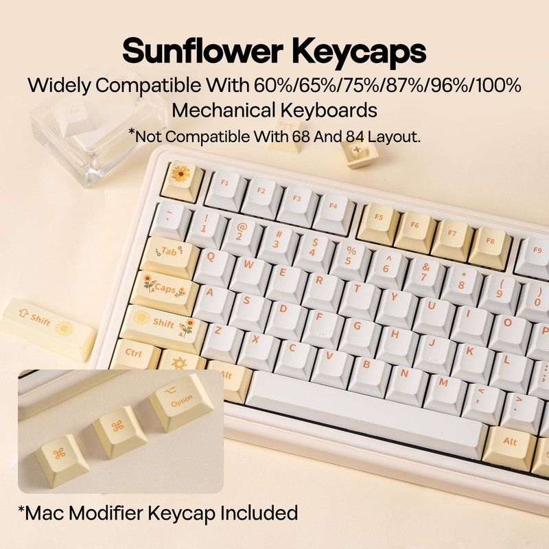 Sunflower PBT Keycaps, 133 Keys, Cherry Profile, Dye Sublimation, ISO/ANSI