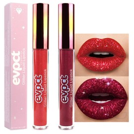 evpct- Kit de 2 pintalabios líquidos de larga duración en rojo rubí y rojo oscuro, mate y brillante, para mujer, Diamond                              