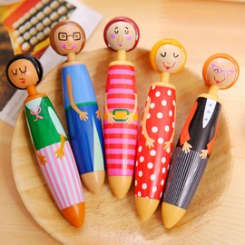 Leery 5 Pieces Japanese Novelty Doll Designed Ballpoint Pens, Cute Cartoon Gel Pens 0.5mm Blue Ink for Business Home or Office Supplies.