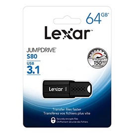 Lexar JumpDrive S80 - Unidad Flash USB 3.1 de 64 GB, hasta 150 MB/s de Lectura (LJDS080064G-BNBNU), Color Negro