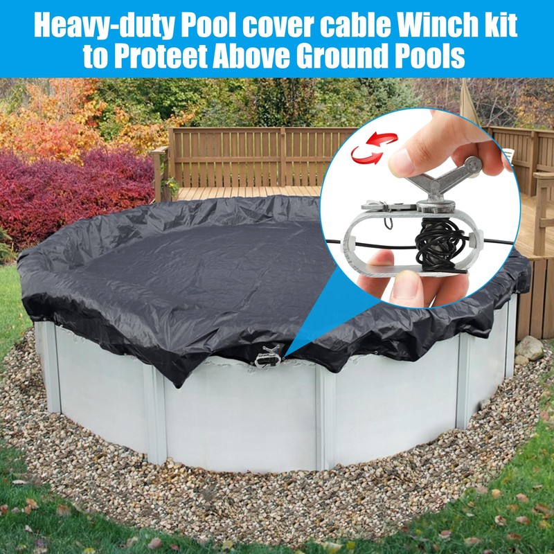 Pool Cover Cable and Winch Kit 100 Ft Heavy-Duty Pool