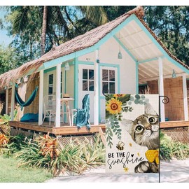 Summer Cat Garden Flag for Outside 12x18 Double Sided,Be The Sunshine Cat with Sunflowers Small Yard Flags,Spring Seasonal Decor for Farmhouse Holiday Outdoor