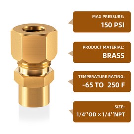 Brass compression tube pipe fitting connector Straight Coupling Adapter 3/8" Tube OD x 1/8" NPT Female Connector (3/8od to 1/8npt)
