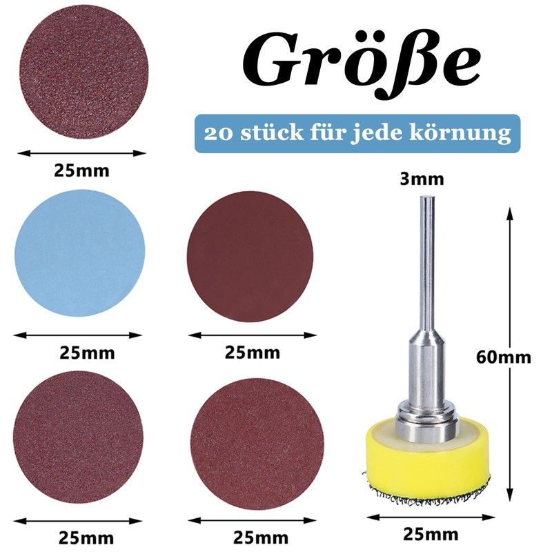 Bestgle Pack of 100 Sandpaper 25 mm Velcro Sanding Discs