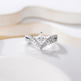 1.48 Carat (ctw) Moissanite Engagement Ring for Women Double Row Engagement Ring Princess Marquise Pear Ring 925 Sterling Silver-9